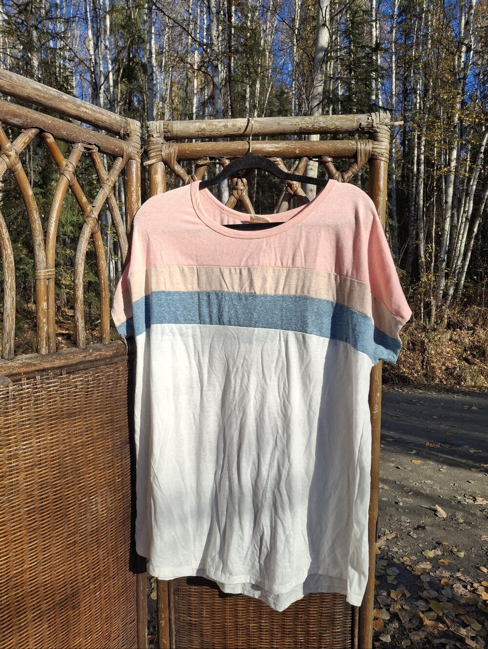 🍀3/15 Lovely Melody Pink, Blue & White Colorblock Short Sleeve Tee